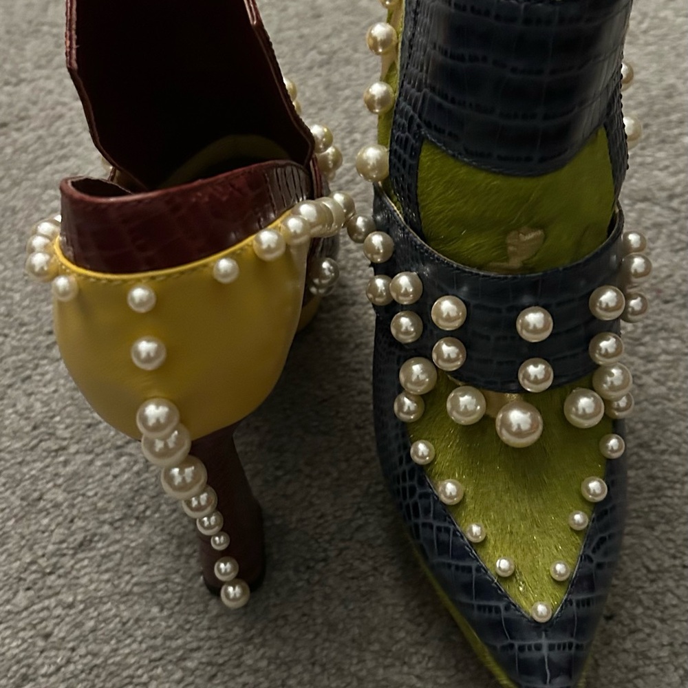 Pearl-Embellished Multicolor Heels